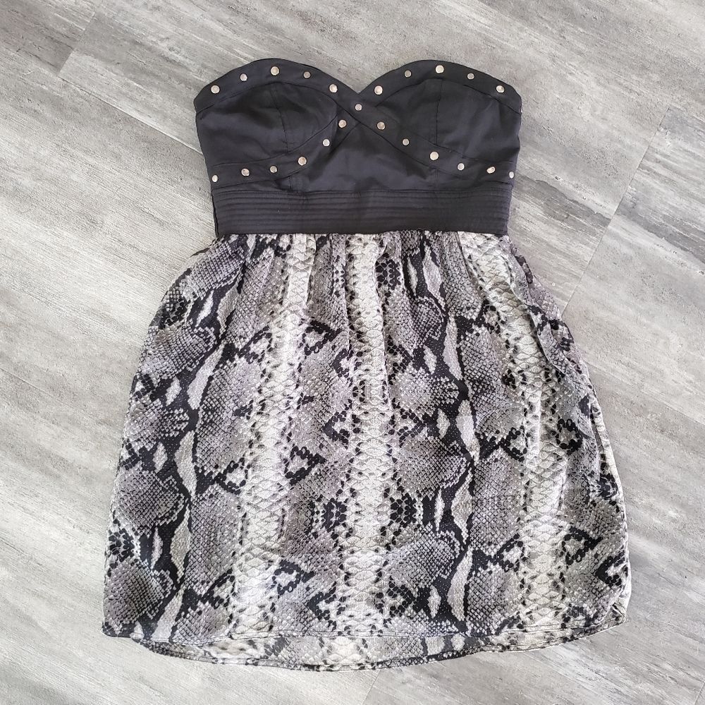 Black Animal Detailed Bebe Bustier Mini